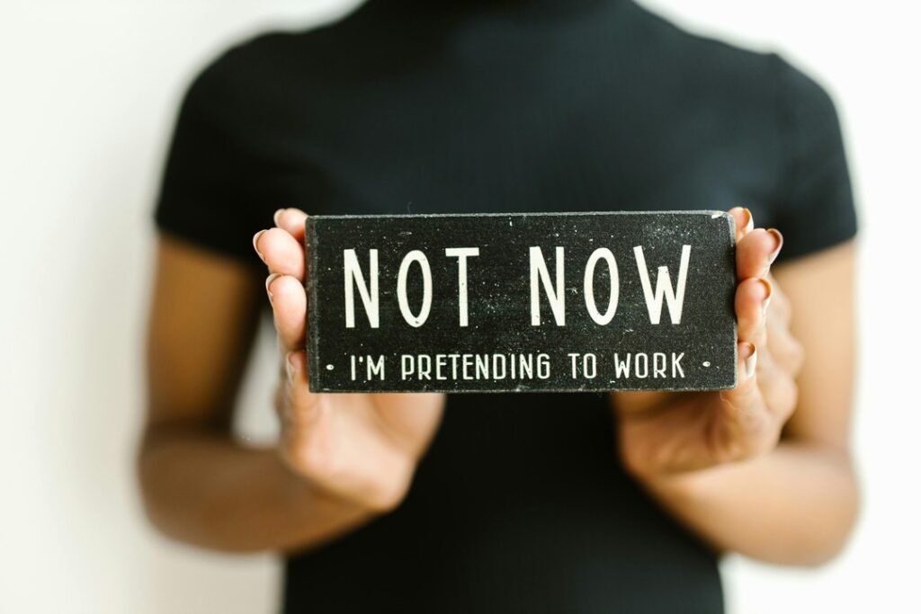saying no, workplace, not now, pretending to work, boundaries